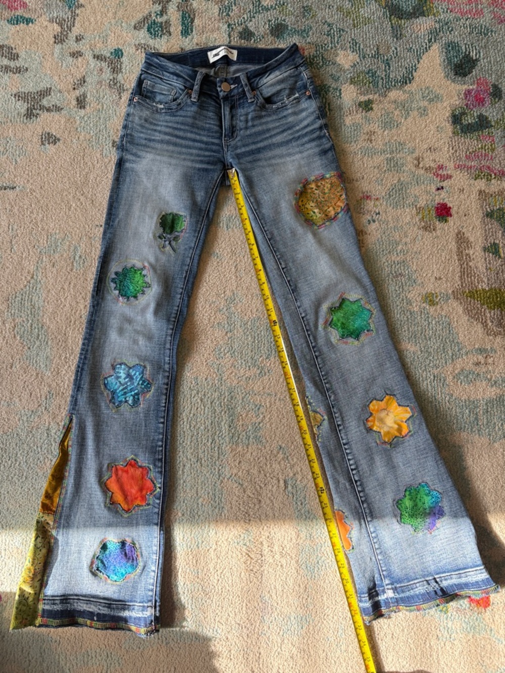 BKE Flare Slim fit Low Rise Stretch Jeans with Multicolor Floral Star Patches